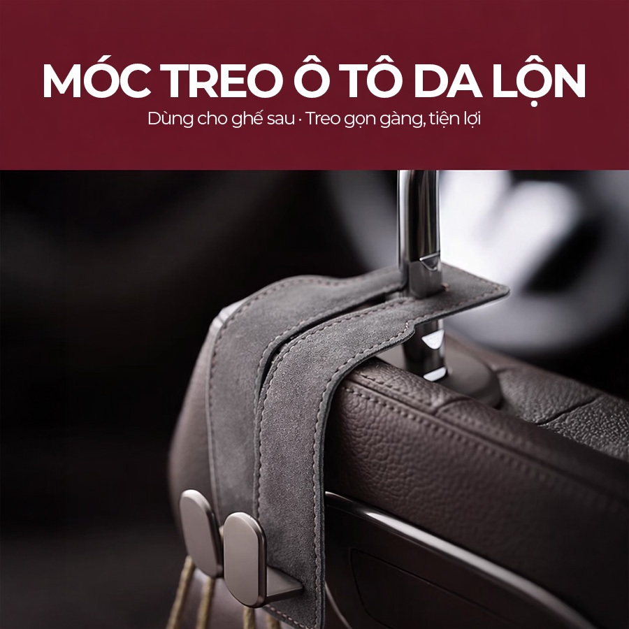 Móc Treo Kép Đa Năng Trên Ô Tô CIND BO-N021 Bằng Kim Loại Bọc Da Lộn Sang Trọng Cho Nội Thất Xe