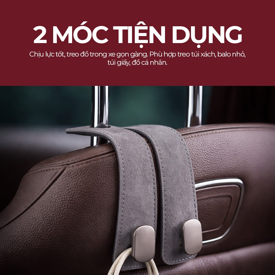 Móc Treo Kép Đa Năng Trên Ô Tô CIND BO-N021 Bằng Kim Loại Bọc Da Lộn Sang Trọng Cho Nội Thất Xe