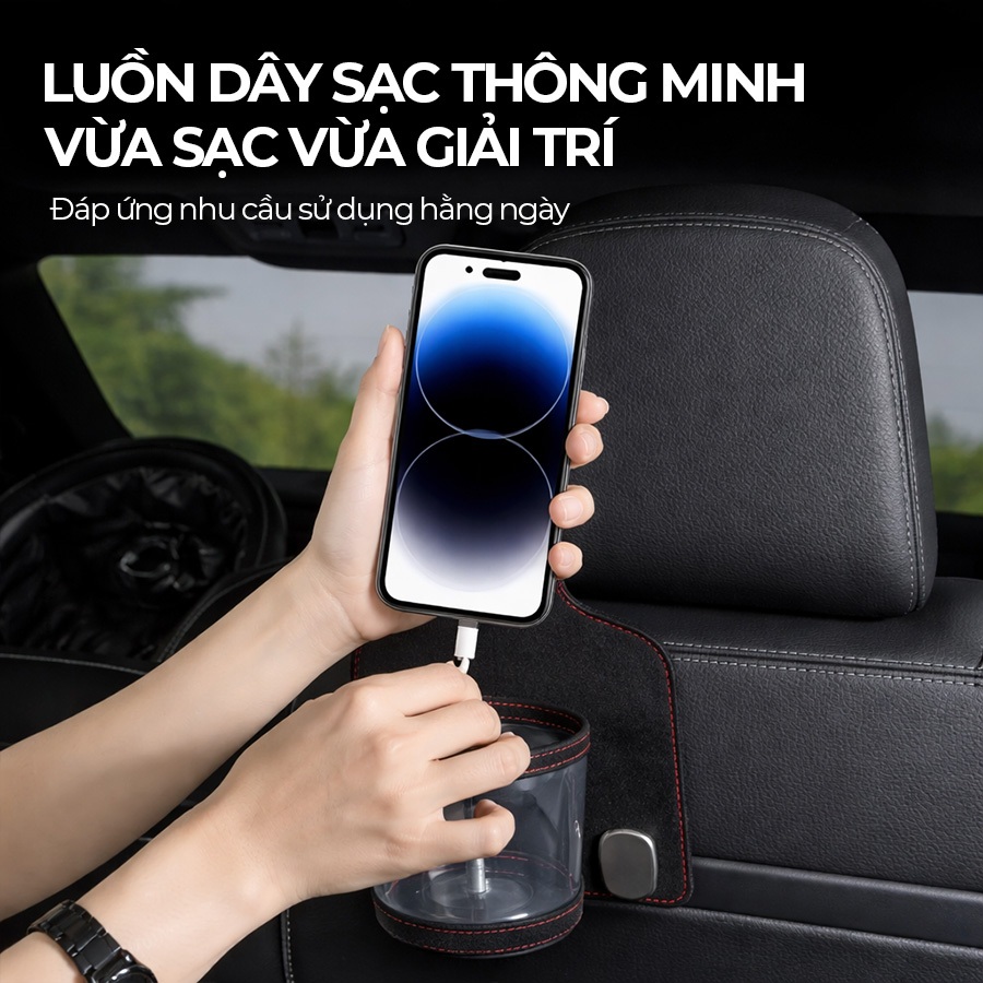 Móc Treo Đa Năng Có Hộc Đựng Ly Trên Ô Tô CIND BO-L021 Bằng Kim Loại Bọc Da Lộn Sang Trọng Cho Nội Thất Xe