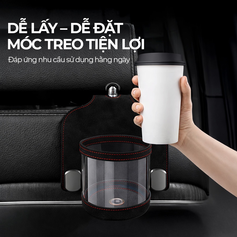 Móc Treo Đa Năng Có Hộc Đựng Ly Trên Ô Tô CIND BO-L021 Bằng Kim Loại Bọc Da Lộn Sang Trọng Cho Nội Thất Xe