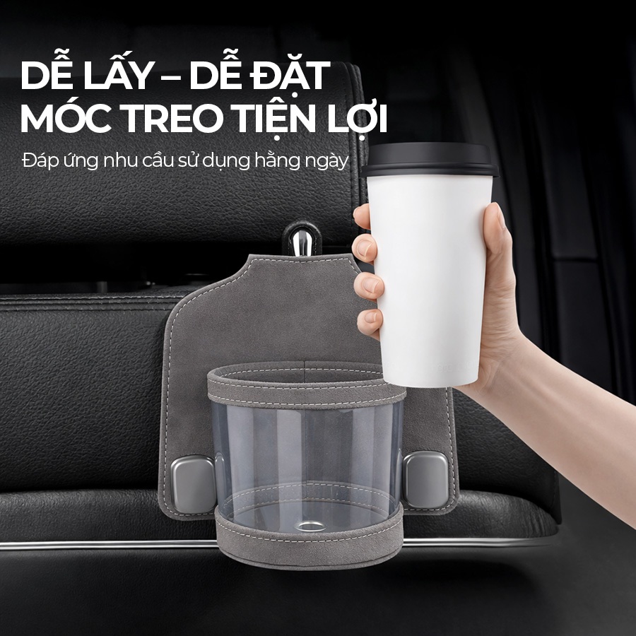 Móc Treo Đa Năng Có Hộc Đựng Ly Trên Ô Tô CIND BO-L021 Bằng Kim Loại Bọc Da Lộn Sang Trọng Cho Nội Thất Xe