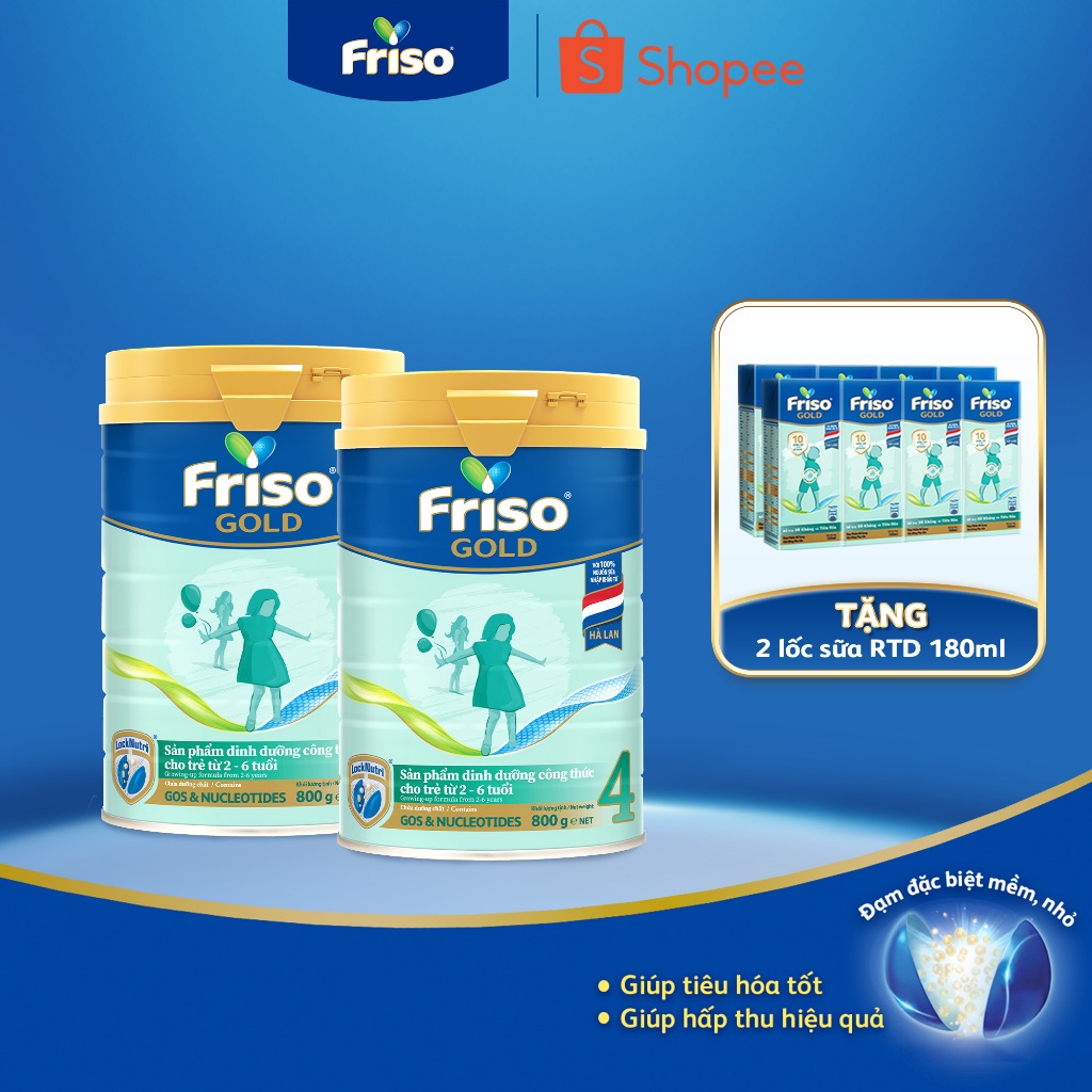 [Tặng 2 lốc RTD 180ml] Combo 2 Lon Sữa Bột Friso Gold 4 800G/850G (cho trẻ từ 2-6 tuổi)
