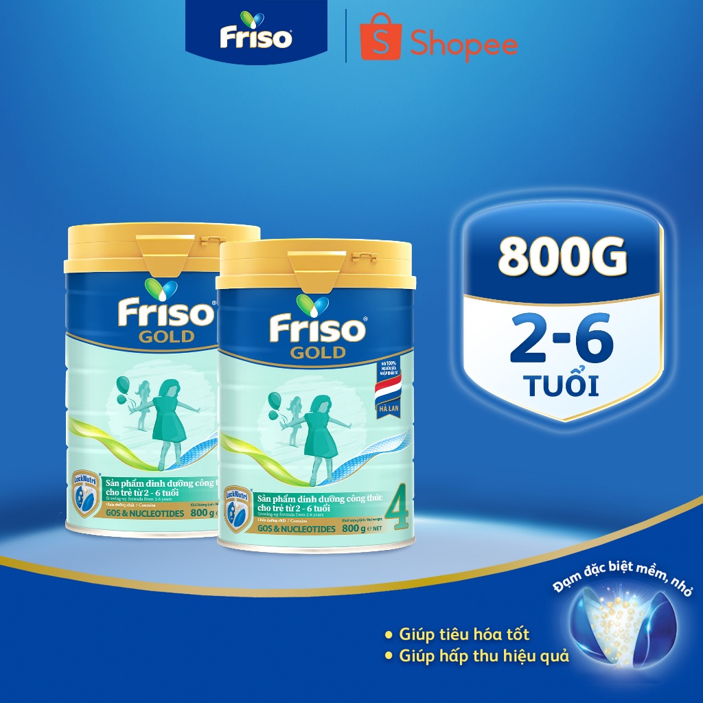 [Tặng 2 lốc RTD 180ml] Combo 2 Lon Sữa Bột Friso Gold 4 800G/850G (cho trẻ từ 2-6 tuổi)