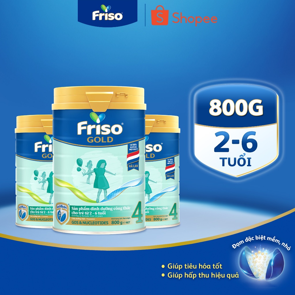 [Tặng 1 Lon Friso Gold 4 380G] Combo 3 Lon Sữa Bột Friso Gold 4 800G/850G (cho trẻ từ 2-6 tuổi)