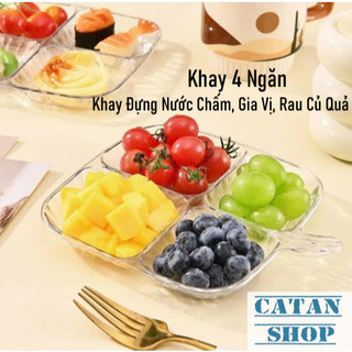 Khay Chia Nguyên Liệu, Khay Nước Chấm 4 Ngăn Đa Năng Khay Đựng Hành Tỏi Ớt Gia Vị Sơ Chế Có Quai Cầm Chống Bẩn