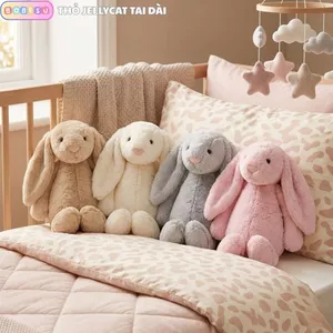 Gấu Bông Thỏ Tai Dài JellyCat Thú Nhồi Bông Thỏ Dễ Thương Chất Liệu Vải Lông Thỏ Mềm Mại An Toàn Cho Da Bé