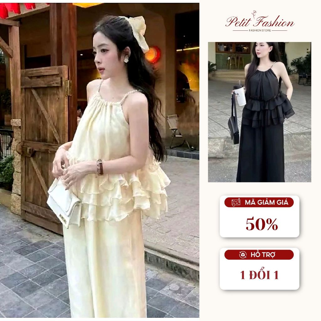 Set áo bèo tầng cổ phối đá sang chảnh, bộ nữ đi tiệc nữ tính