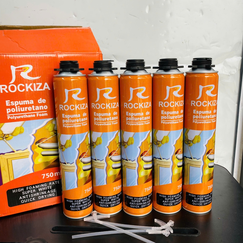 Keo Bọt Nở Rockiza 750ml Kèm Vòi Bơm | Keo Foam PU Trám Khe Hở Chống Thấm Cách Nhiệt