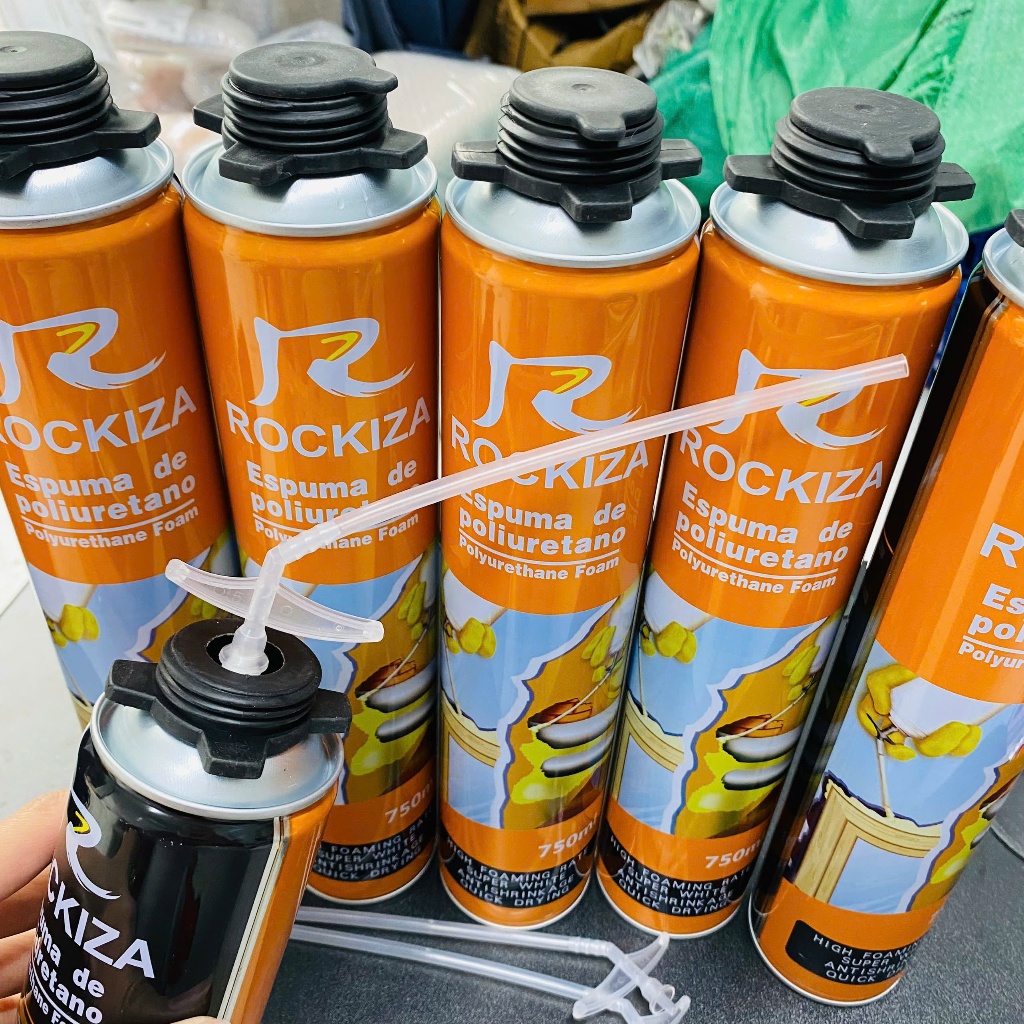 Keo Bọt Nở Rockiza 750ml Kèm Vòi Bơm | Keo Foam PU Trám Khe Hở Chống Thấm Cách Nhiệt