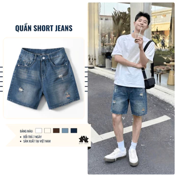 QUẦN SHORT JEAN, QUẦN SHORT NAM, QUẦN SHORT JEAN RÁCH, Quần Short Xanh Nâu Be Trắng, QUẦN ĐÙI NAM CÓ BIGSIZE