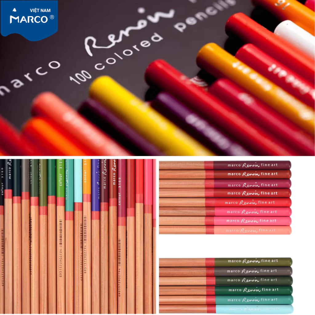 [Marco] Chì Màu Khô Gốc Dầu Cao Cấp Marco Renoir 36/48/72/100/120 Màu - Hộp Thiếc Chính Hãng