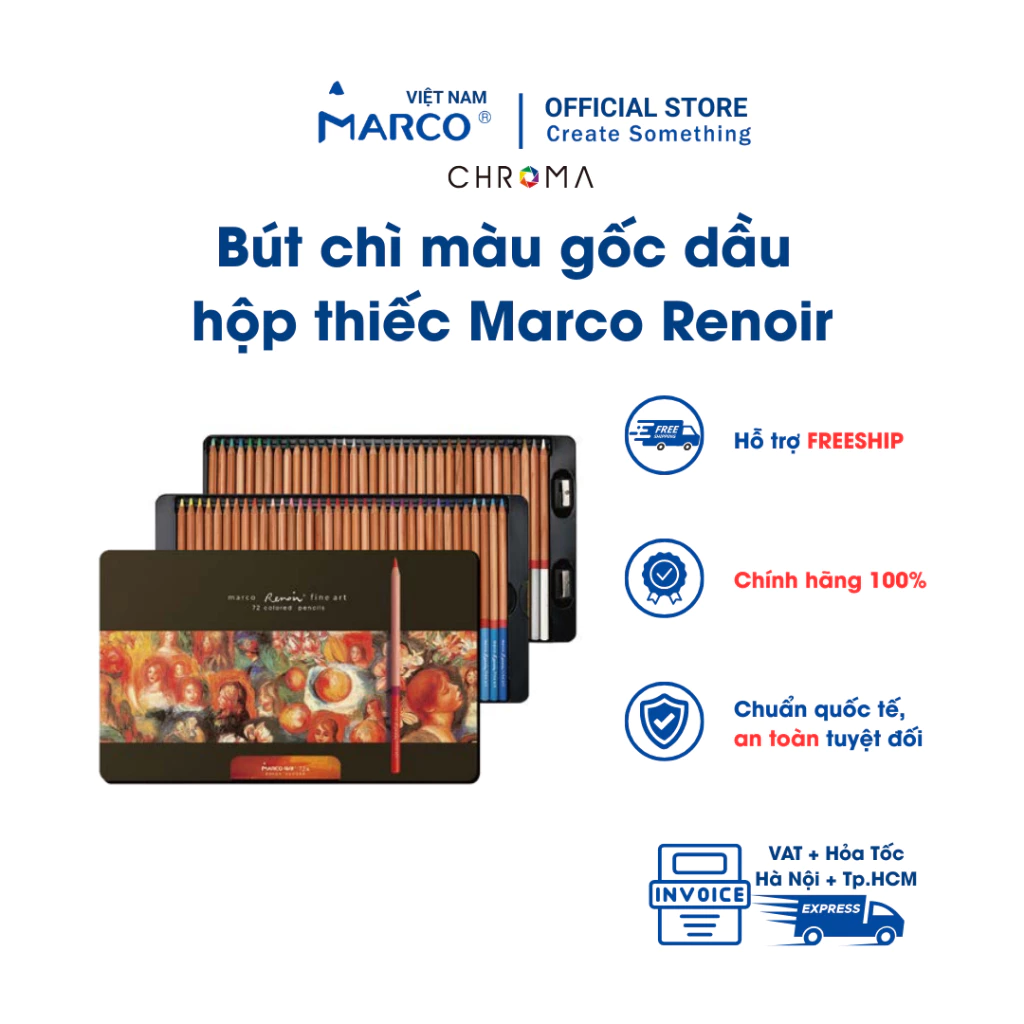 [Marco] Chì Màu Khô Gốc Dầu Cao Cấp Marco Renoir 36/48/72/100/120 Màu - Hộp Thiếc Chính Hãng