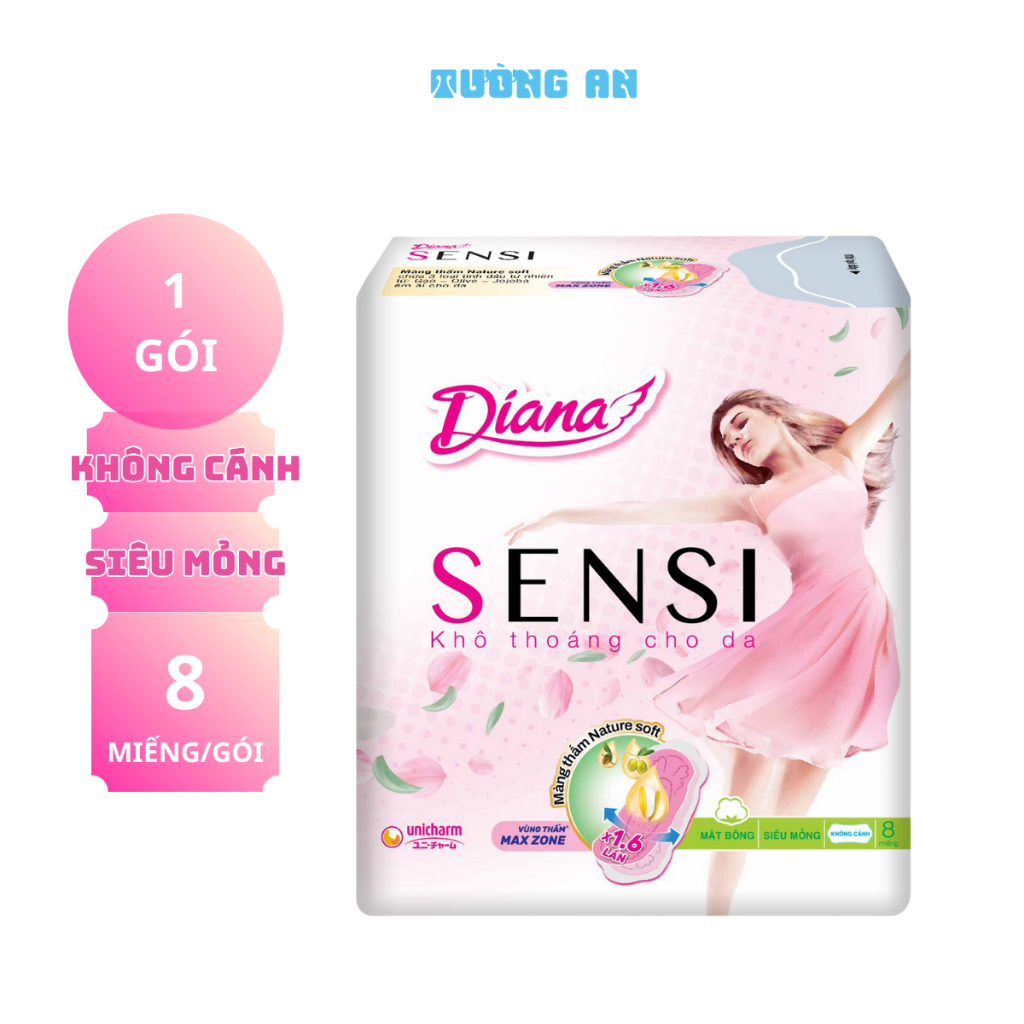 Băng Vệ Sinh Diana Sensi Có Cánh/Không Cánh Siêu Mỏng 8 Miếng