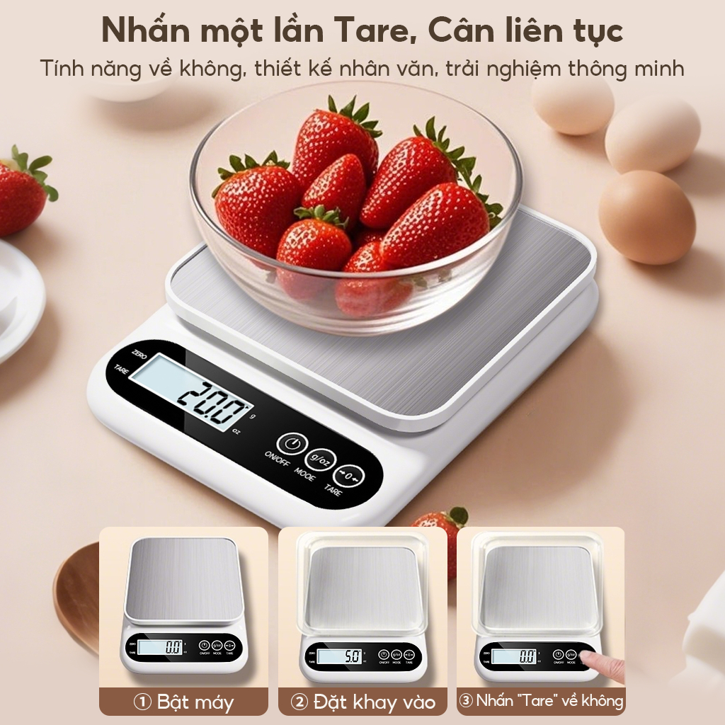 Cân điện tử tiểu ly chống nước cân thực phẩm và pha chế 1/5kg