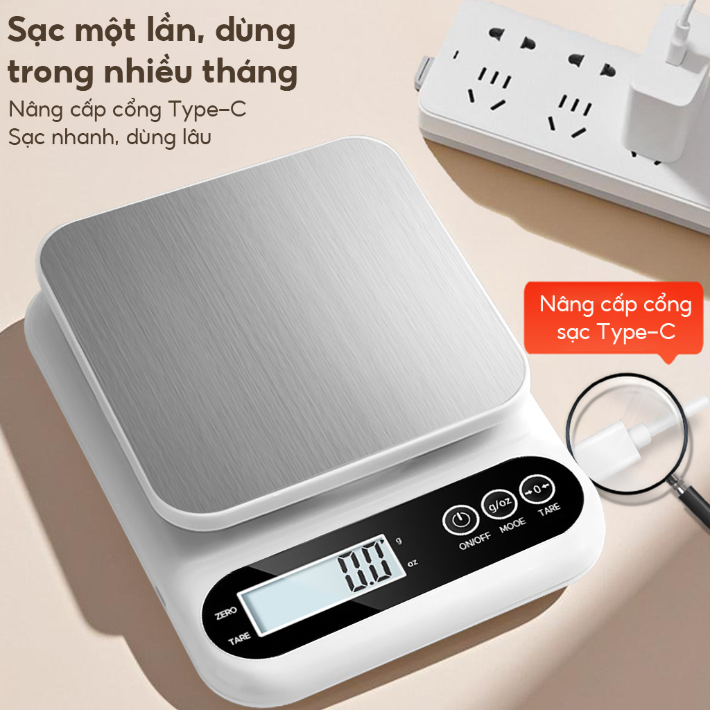 Cân điện tử tiểu ly chống nước cân thực phẩm và pha chế 1/5kg