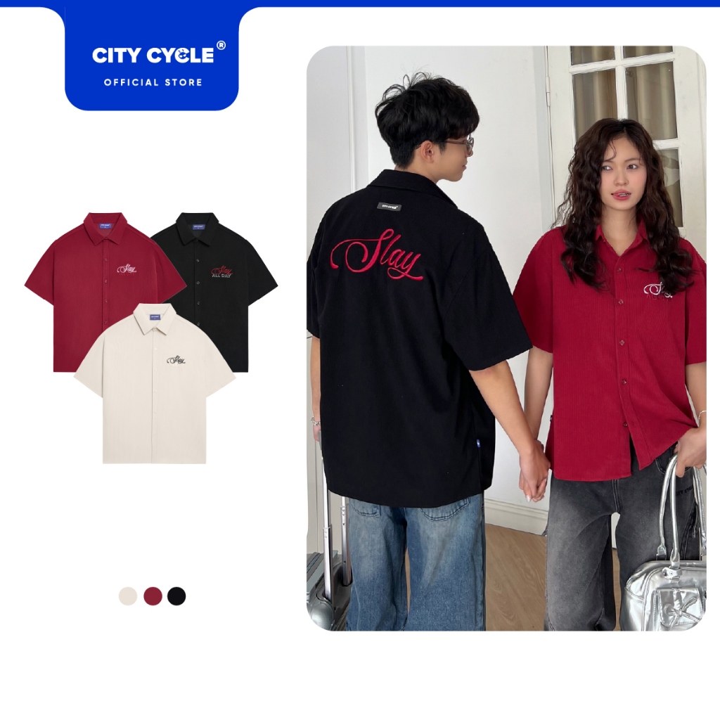 Áo sơ mi nam nữ ngắn tay boxy Local Brand Chính Hãng City Cycle Áo Sơ Mi Slay All Day
