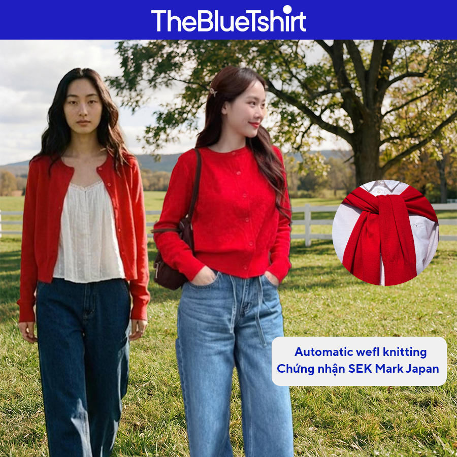 TheBlueTshirt - Áo len cadigan cổ tròn tay dài co giãn basic cho nữ - The Cardigan