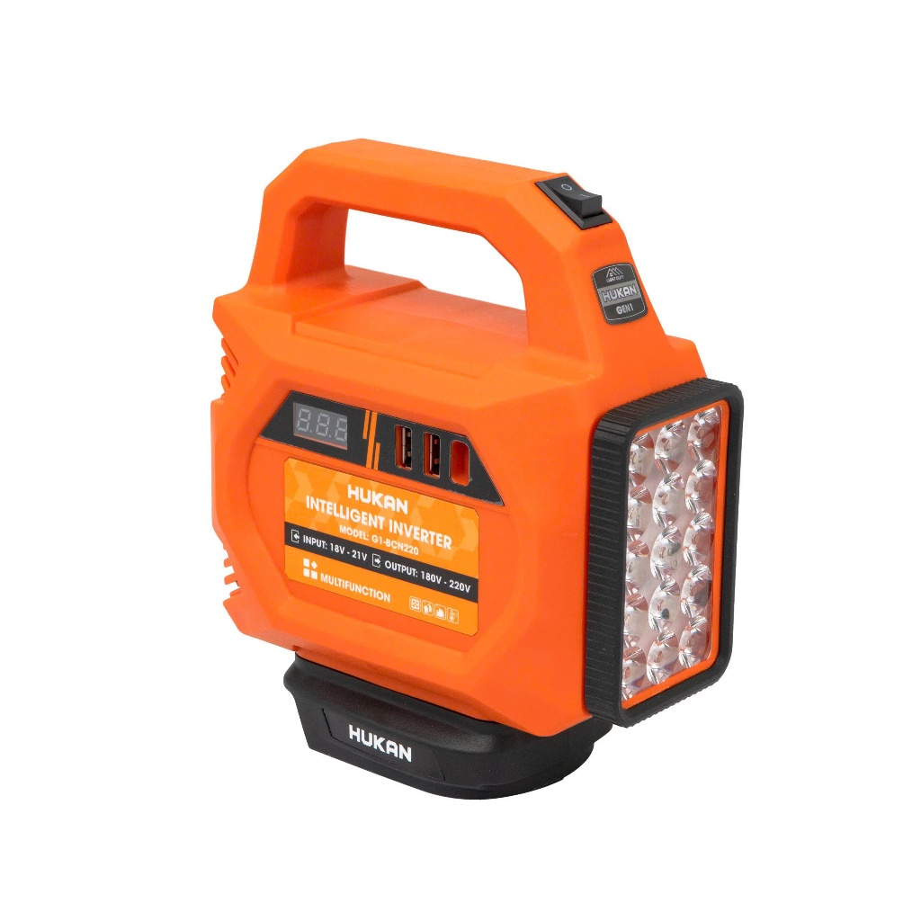 Đế Chuyển Đổi Nguồn Điện HUKAN (Gen1) G1-BCN220 | Inverter Pin 21V Ra 220V | LED Hiển Thị | Đèn Chiếu Sáng | BH 8 Tháng