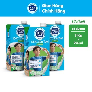 Combo 3 Hộp Sữa Tươi Tiệt Trùng Dutch Lady Có Đường 965ml