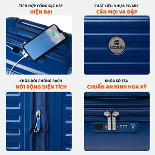 [XẢ HÀNG] Vali Kéo MIAvn Du Lịch Pisani REITO - Size 20, Nhựa PC/ABS Sêu Bển, Khoá Đôi Nới Rộng, Cổng Sạc USB