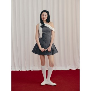 Đầm OLV lệch vai dáng ngắn trẻ trung Black Bowy One Shoulder Mini Dress phù hợp đi chơi đi tiệc