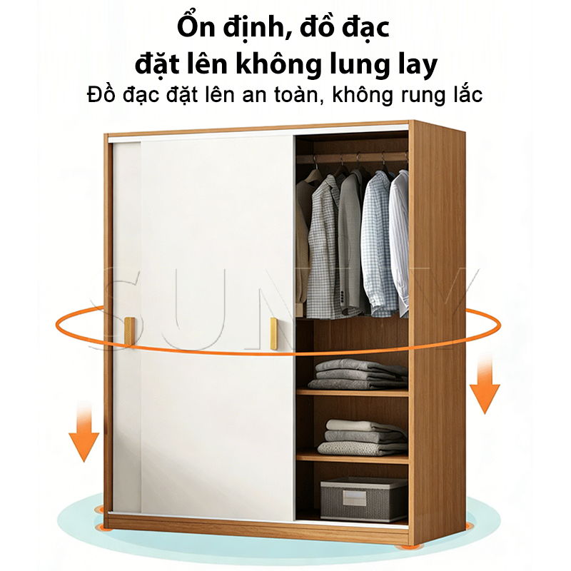 Sunny Tủ Quần Áo Cửa Lùa 3 Kích Thước 80/100/120cm Rộng Thiết Kế Mỏng 45cm Tiết Kiệm Diện Tích