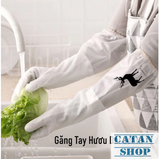 Găng Tay Rửa Bát Hươu Dài Có Lót Nỉ Bên Trong Giữ Ấm Bảo Vệ Da Tay Khỏi Hóa Chất Có Dây Chun Chống Tuột