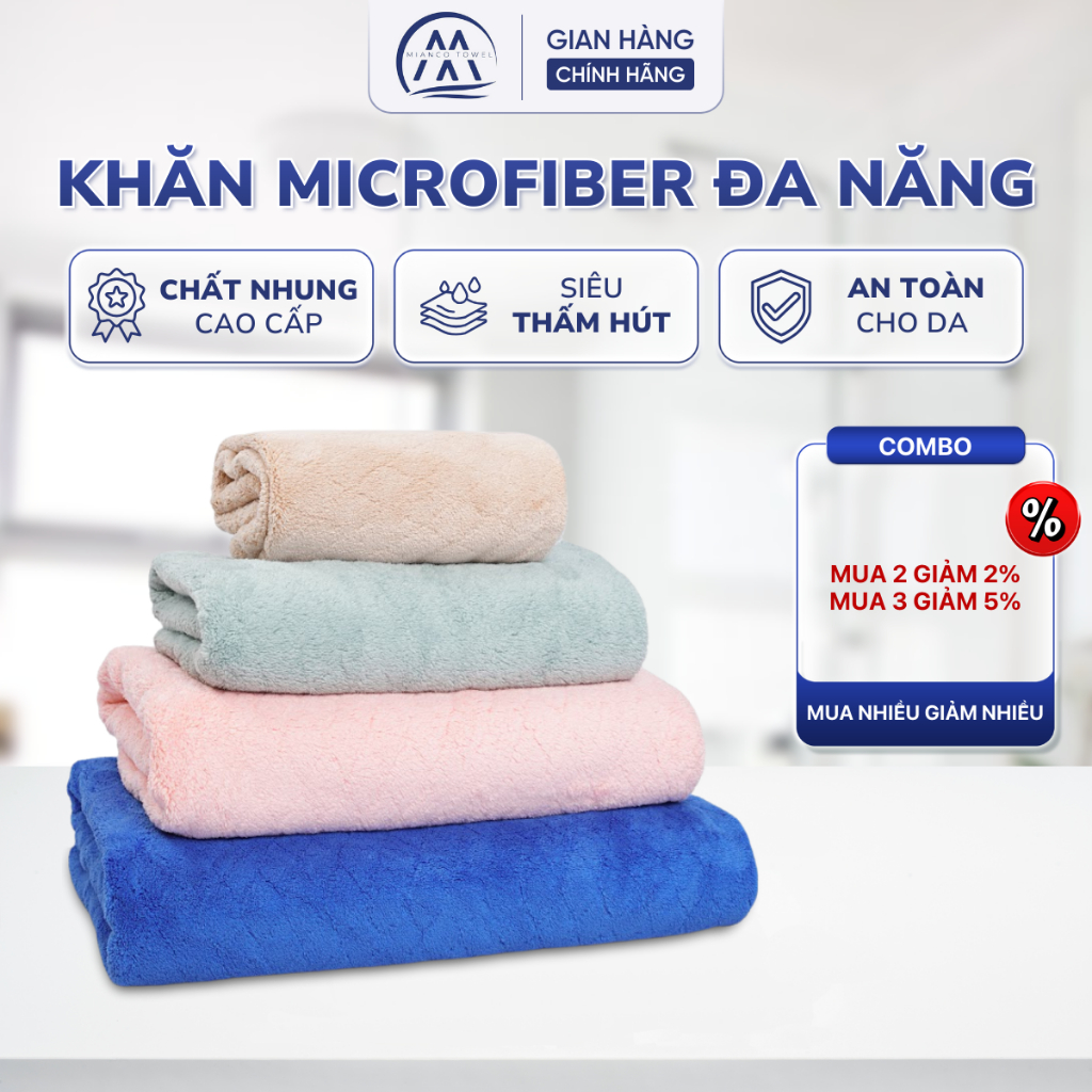 Khăn đa năng, làm móng, khăn mặt, gội đầu loại DÀY, siêu thấm hút spa, salon tóc, gara ô tô - Trơn | MIANCO