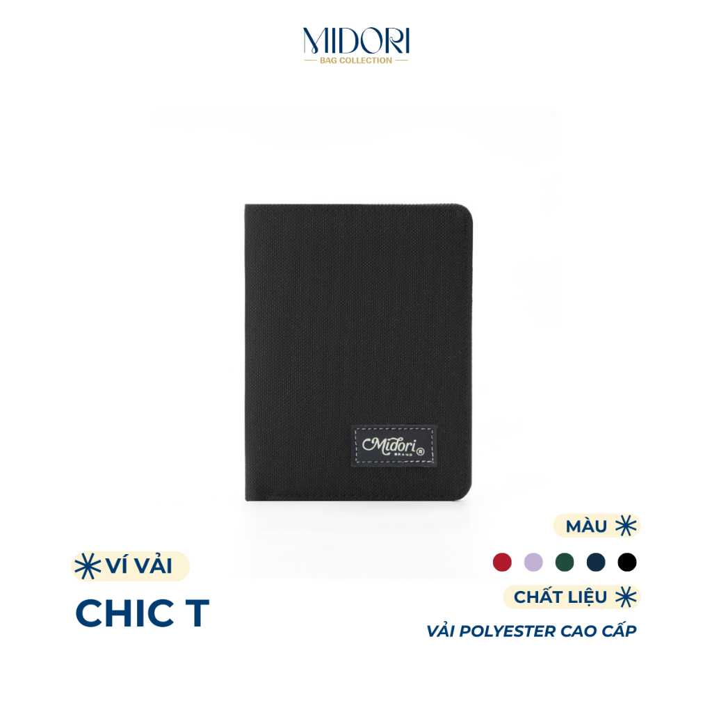Ví Vải Chic T Đứng Nam Nữ Trượt Nước Thời Trang Bóp Nhiều Ngăn Polyester Cao Cấp  | M Midori