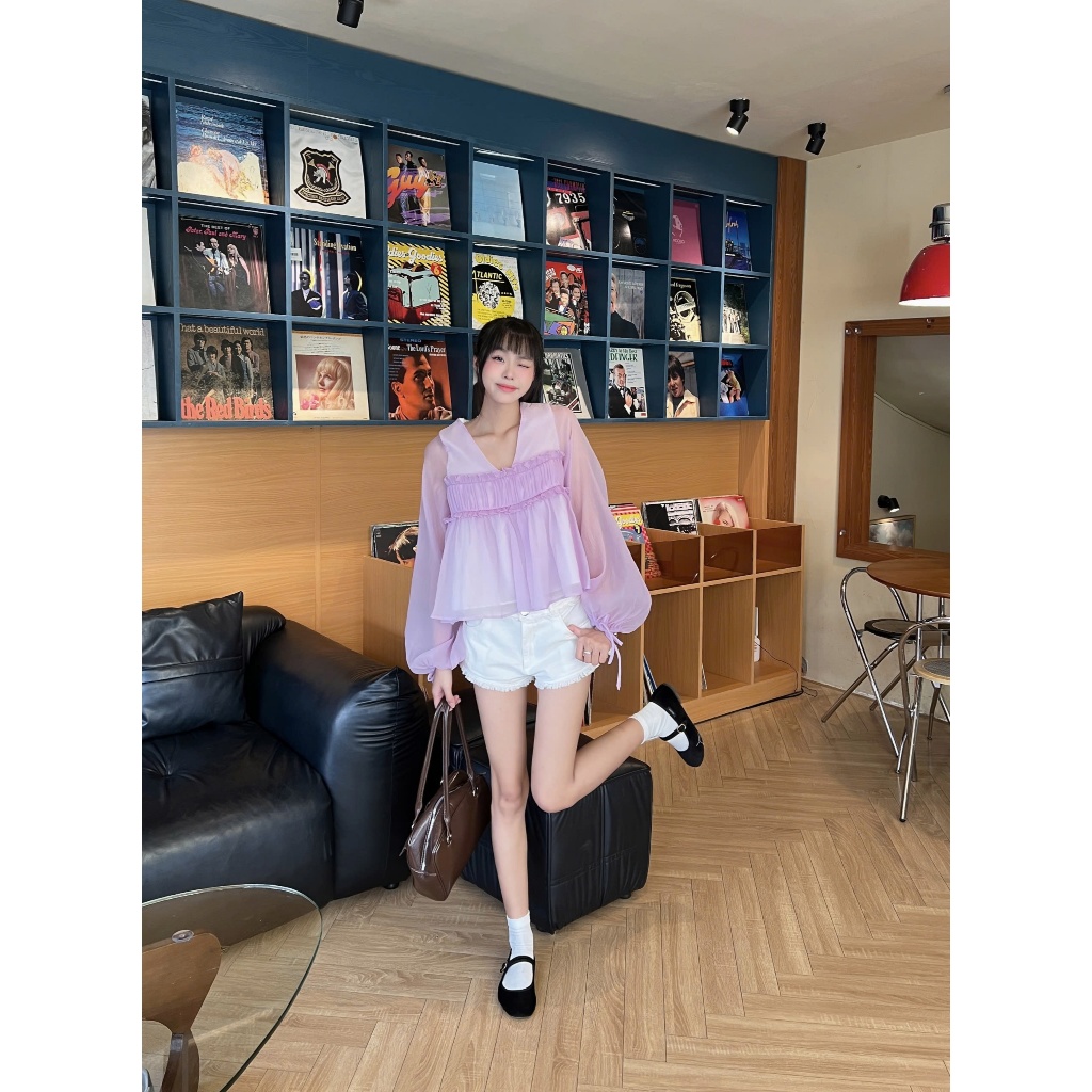 Áo Nữ ALIYAH TOP Tay Phồng Thắt Nơ Màu Pastel Mùa Hè SECODEE