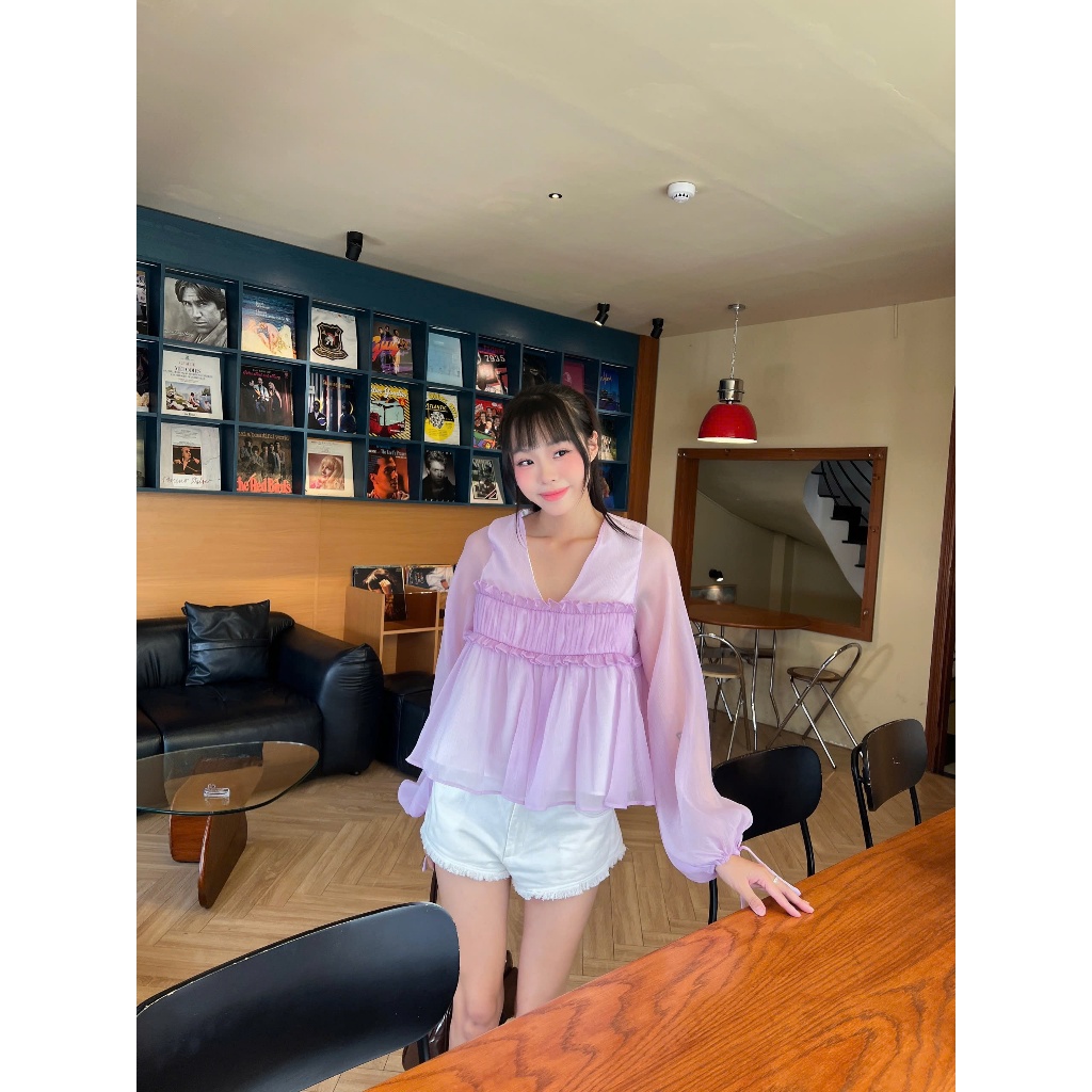 Áo Nữ ALIYAH TOP Tay Phồng Thắt Nơ Màu Pastel Mùa Hè SECODEE