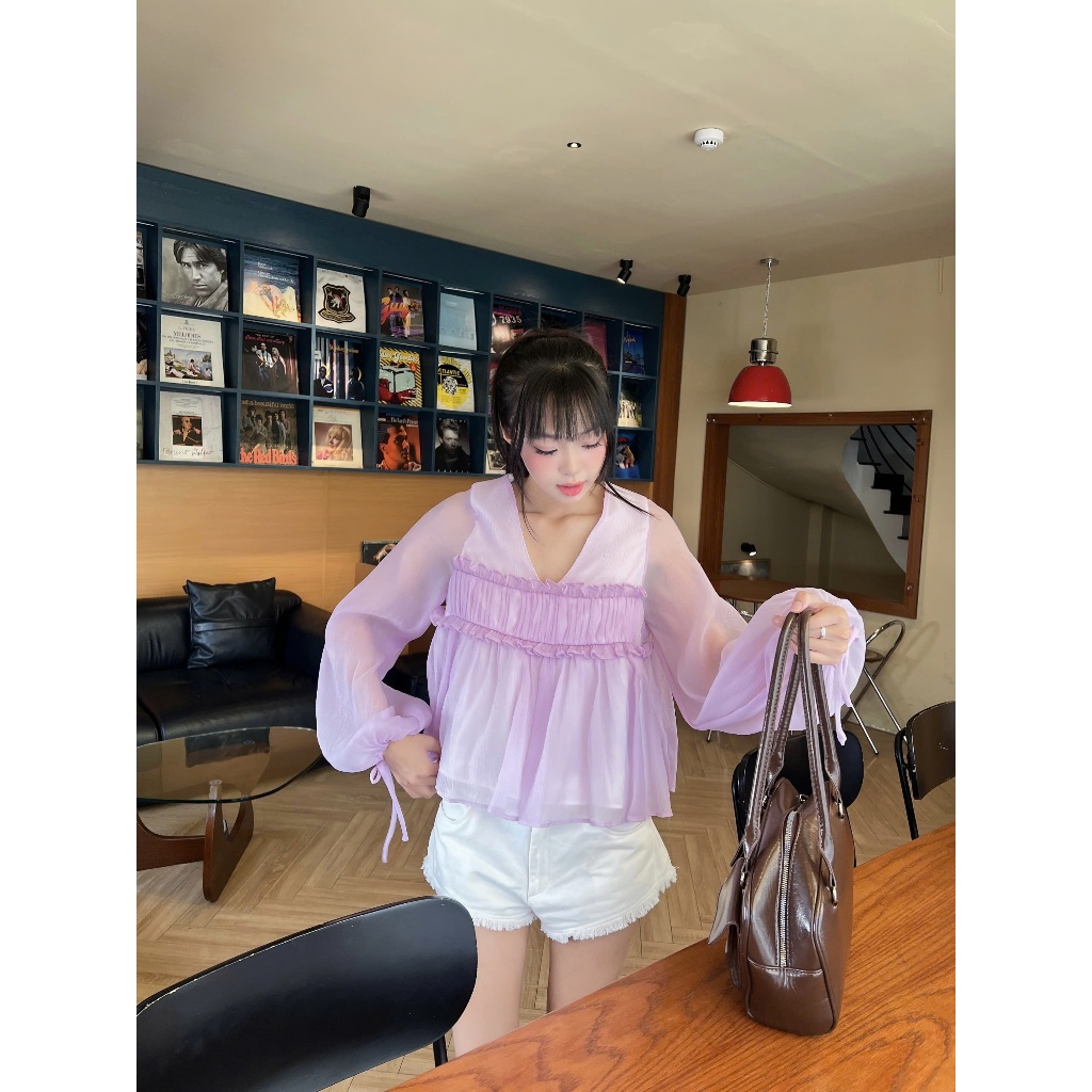 Áo Nữ ALIYAH TOP Tay Phồng Thắt Nơ Màu Pastel Mùa Hè SECODEE