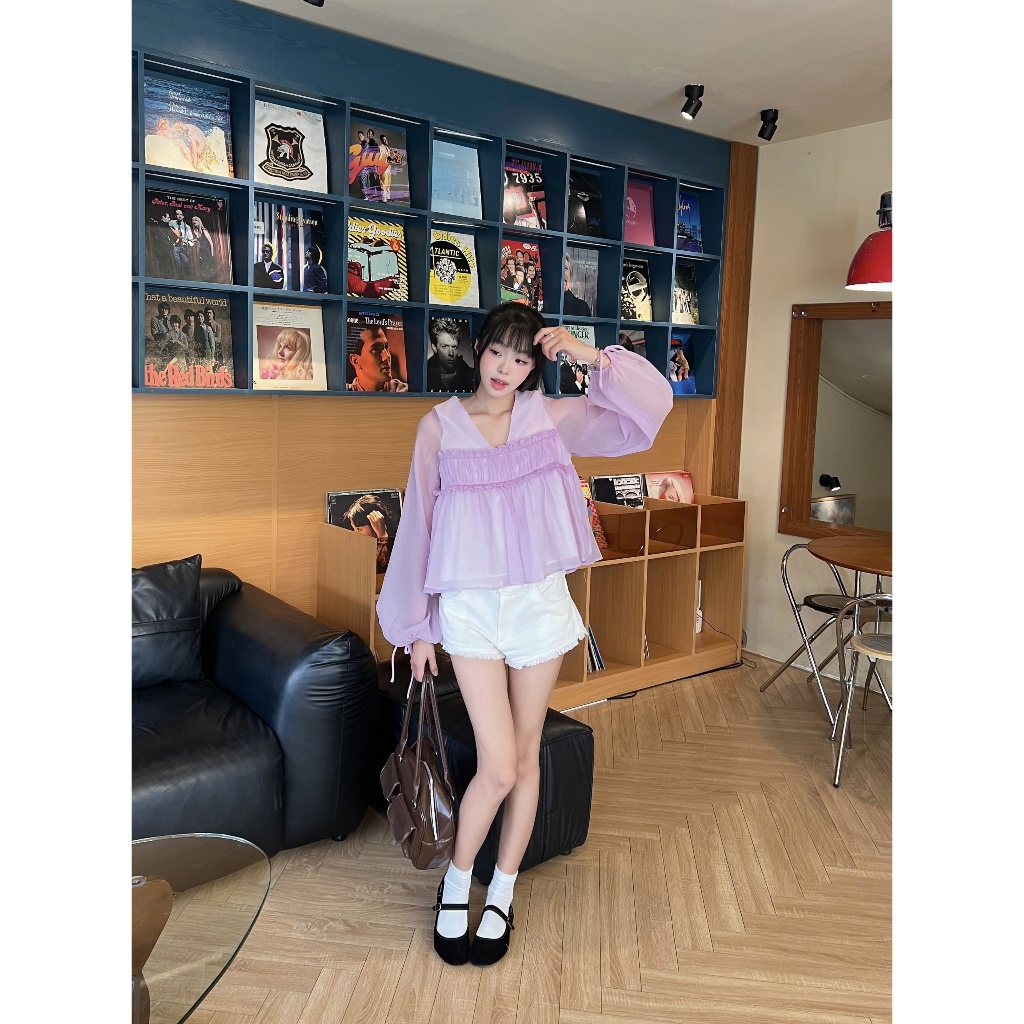 Áo Nữ ALIYAH TOP Tay Phồng Thắt Nơ Màu Pastel Mùa Hè SECODEE