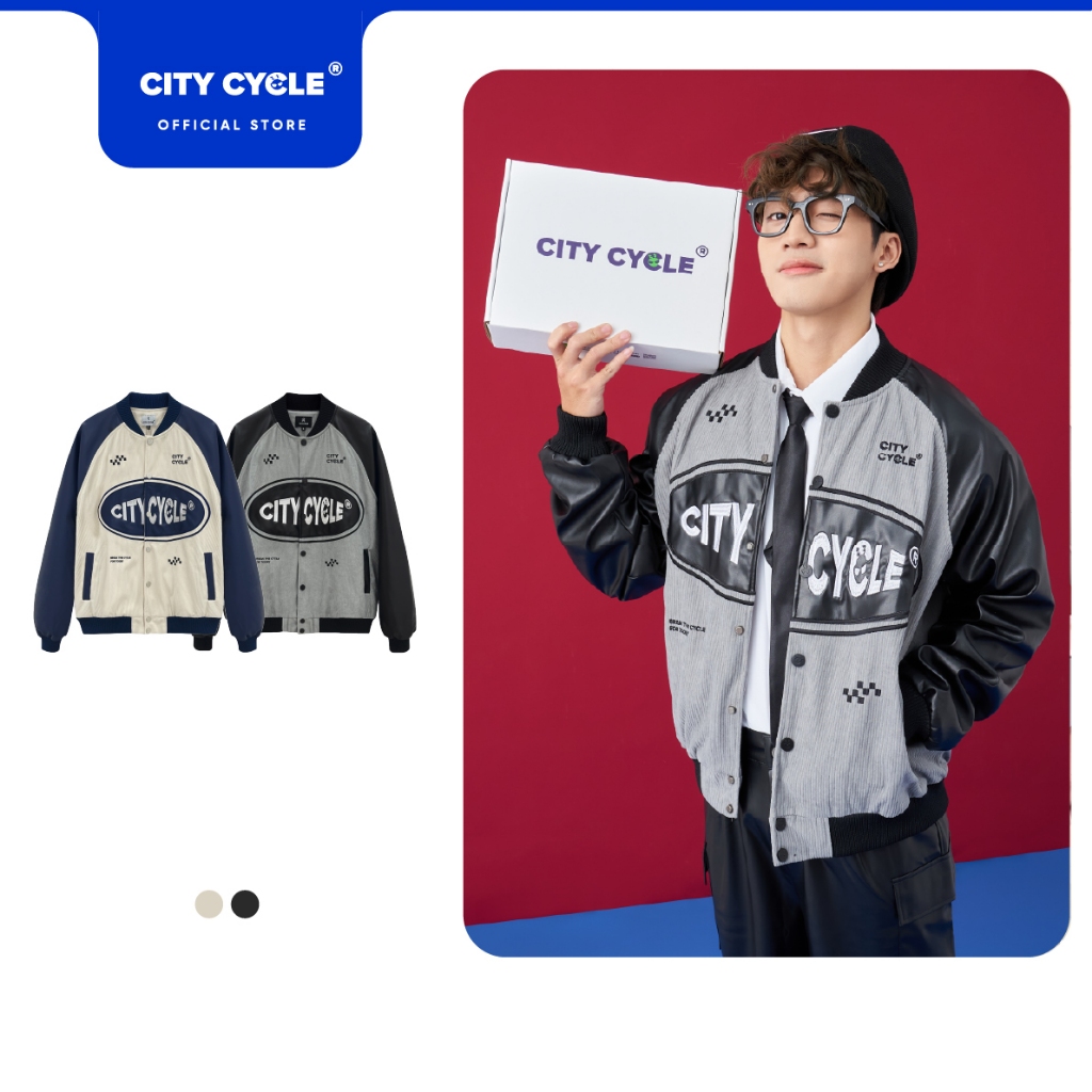 Áo Khoác Varsity Local Brand Orbit City Cycle 2 lớp nỉ nhung phối da nam nữ form rộng oversize