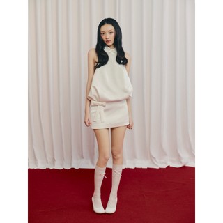 Đầm yếm OLV cổ sen dáng ngắn White Halter Layered Mini Dress phù hợp đi tiệc