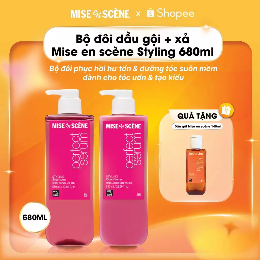 Bộ ba Gội - Xả - Serum mise en scène Perfect Serum Styling giúp tóc suôn mượt và dễ vào nếp, giữ nếp 24h