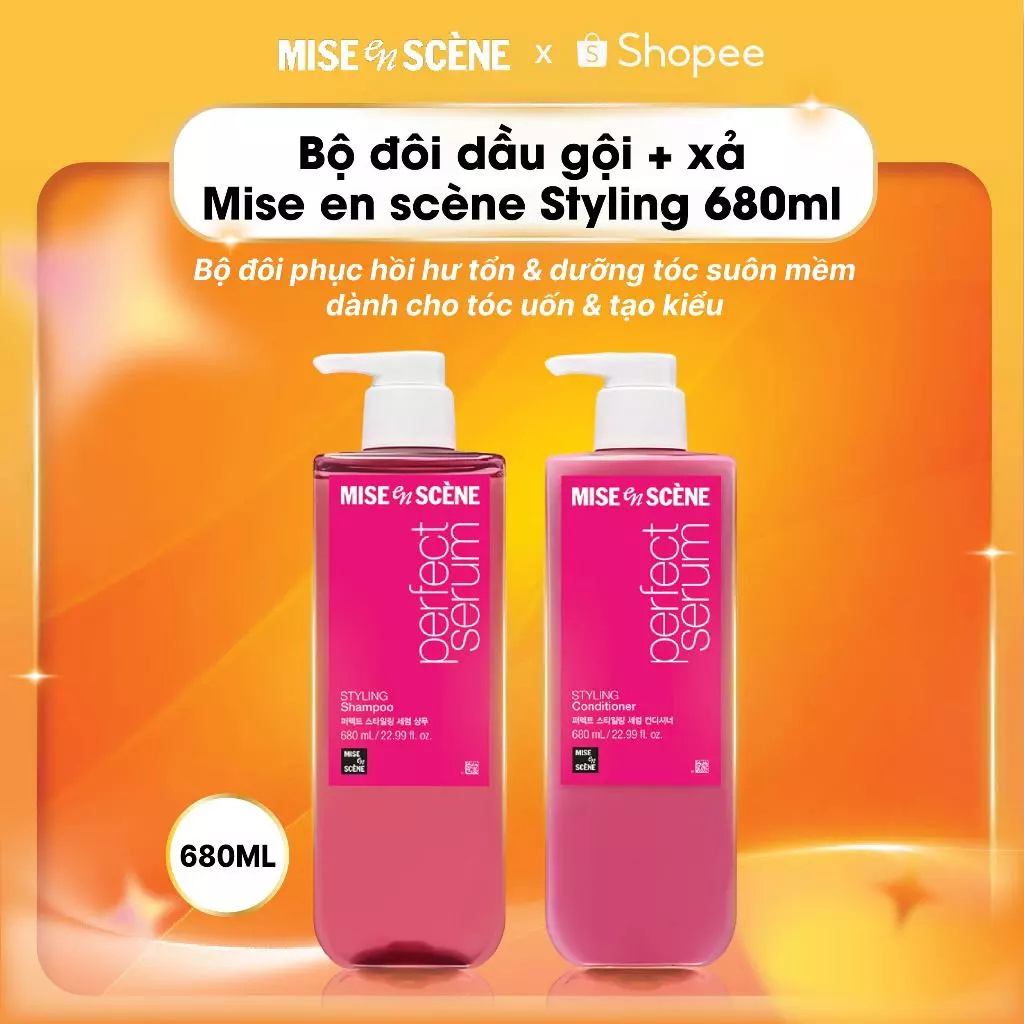 Bộ ba Gội - Xả - Serum mise en scène Perfect Serum Styling giúp tóc suôn mượt và dễ vào nếp, giữ nếp 24h