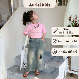 Quần Jean Cho Bé Gái, Quần Jean Cạp Chun  Rách Gối Màu Bạc Cho Bé Chất Liệu Jean Mềm