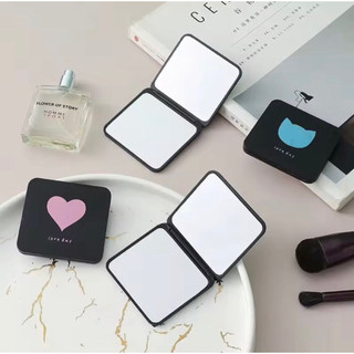 Gương makeup gấp gọn mini 2 mặt thường và phóng to đen vỏ nhám