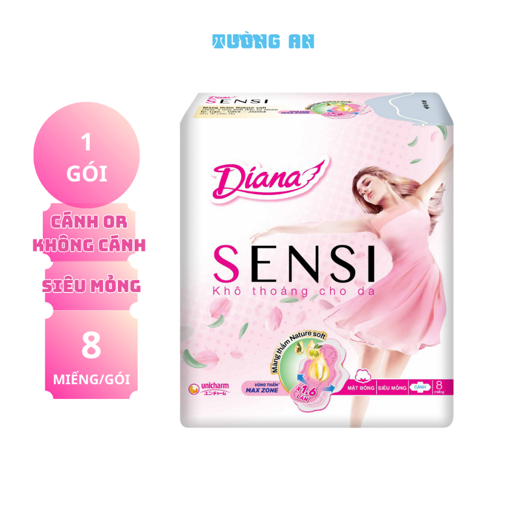 Băng Vệ Sinh Diana Sensi Có Cánh/Không Cánh Siêu Mỏng 8 Miếng