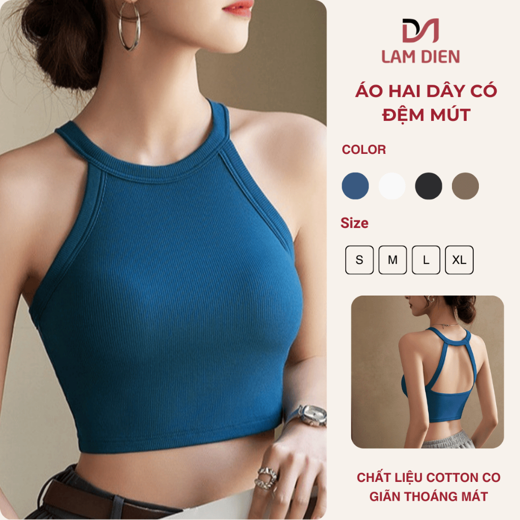 Áo Ba Lỗ Nữ Cotton, Áo Hai Dây Có Đệm Mút Mềm Tập Gym Yoga Co Giãn Thoáng Khí LA032
