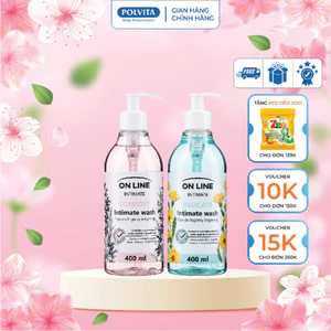 Dung dịch vệ sinh phụ nữ POLVITA On Line dạng gel 2 mùi dưỡng ẩm, kháng khuẩn, cân bằng pH 400ml