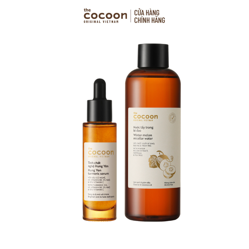 [MUA 2 GIẢM 41%] Combo Tinh chất nghệ Hưng Yên C10 30ml & Nước tẩy trang bí đao Cocoon 500ml