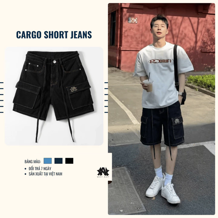 QUẦN SHORT TÚI HỘP, QUẦN SHORT NAM , QUẦN SHORT JEAN - Quần Short CARGO, Dài Trên Gối - Quần Đùi Nam Có Bigsize WHY.NOT