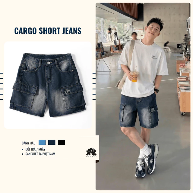 QUẦN SHORT TÚI HỘP, QUẦN SHORT NAM OCEAN, QUẦN SHORT JEAN - Quần Short CARGO, Dài Trên Gối - Quần Đùi Nam Có Bigsize