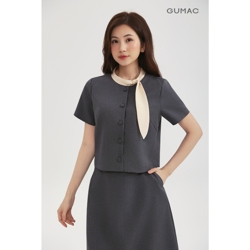 Set Lẻ Công Sở GUMAC Áo Kiểu Cổ Phối Cách Điệu LAF0913 - Chân Váy Chữ A Dáng Dài 2 Lớp LVF0917