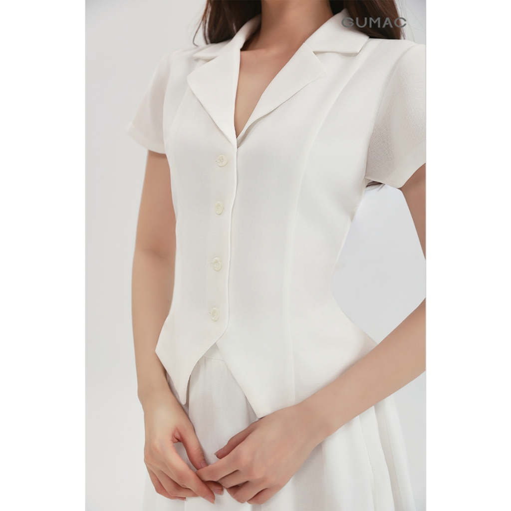 Set Lẻ Áo Kiểu Nữ GUMAC Cổ Danton Thanh Lịch LAG0112 - Chân Váy Dáng A Xòe Nhún Lưng Rời Không Túi LVG05067