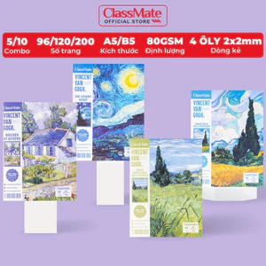 Combo 5/10 Tập Học Sinh Miền Nam A5 B5 Classmate Vở 4 ÔLy 80gsm 96/120/200 Trang Vở 4 ÔLi 2x2mm Van Gogh Vở Viết