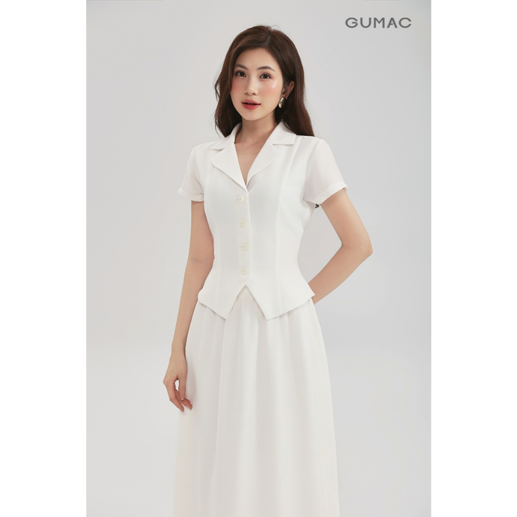Set Lẻ GUMAC Áo Kiểu Cổ Danton LAG0112 - Chân Váy Xòe Dáng Dài Công Sở Sang Trọng Đi Tiệc LVG0113