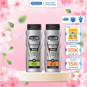 Sữa tắm gội rửa mặt 3in1 cho nam POLVITA On Line Men dưỡng ẩm hương thơm mạnh mẽ, lôi cuốn 400ml